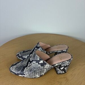 J.Crew Sophia High Block Heel Snakeskin Mules Women 5.5 Preppy Office Minimalist